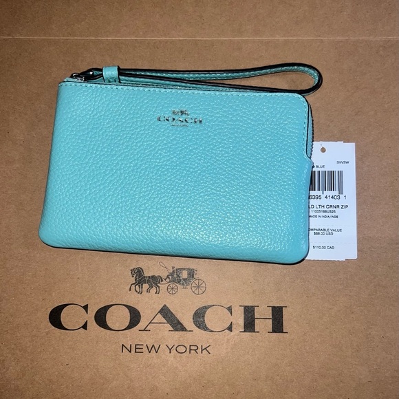 Coach Handbags - COACH Corner Zip Wristlet Pebble Leather CP483 Faded Blue Silver Hware NEW!!